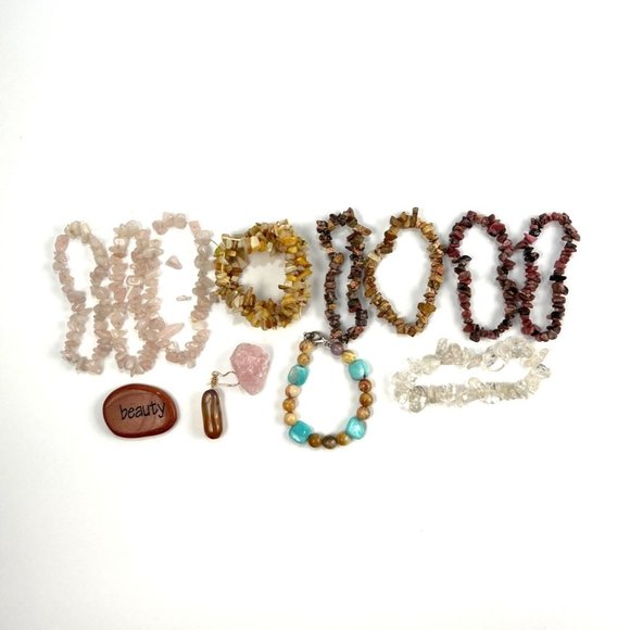 Assorted Gemstone Nugget Beads Destash Lot Agate Quartz Goldstone Shell Earthy - Picture 2 of 6